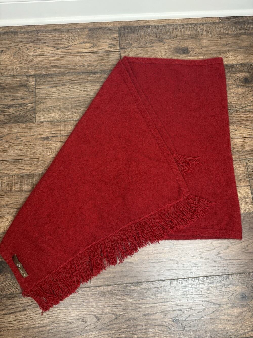 Possum Merino Fine Rib Scarf-Red Fringe Edges Winter